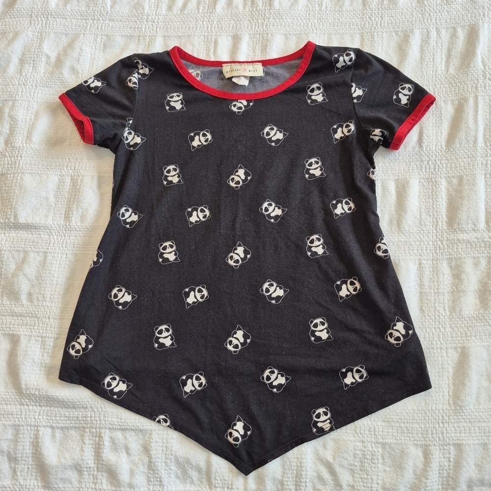 Glitter Girl size 7/8 short sleeve shirt panda design VGUC